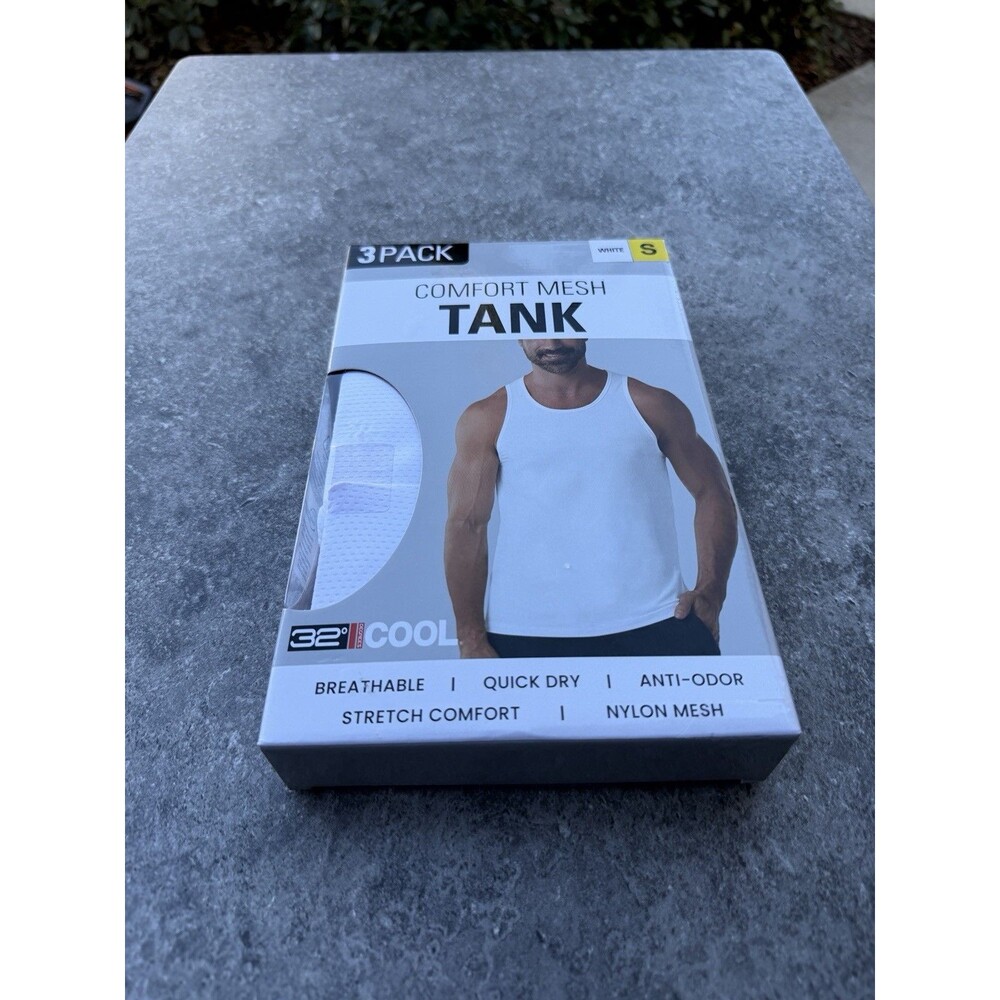 32 Degrees Cool Men's 3 Pack Comfort Mesh Tank Top White Small S Quick Dry NIB